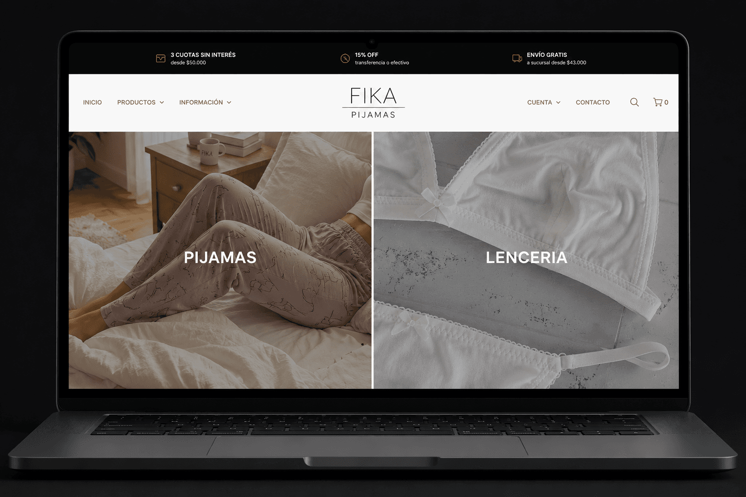 FikaStore presentado en una laptop